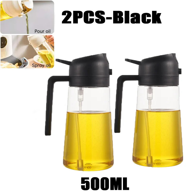 Pulverizador de Aceite 2 en 1 (500ml): Dispensador y Jarra de Plástico para Cocina, Repostería, Barbacoa y Picnic.