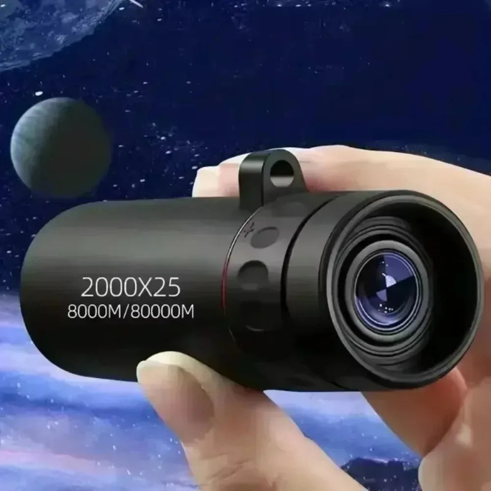Nuevo Telescopio Monocular HD 2000x25, Mini Telescopio Portátil para Teléfono Móvil con Soporte para Camping.