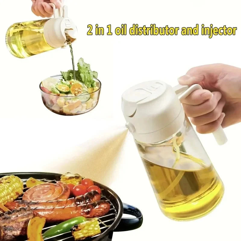 Pulverizador de Aceite 2 en 1 (500ml): Dispensador y Jarra de Plástico para Cocina, Repostería, Barbacoa y Picnic.